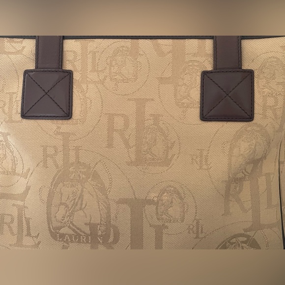 Timeless Classic Y2K Ralph Lauren Khaki Canvas And Dark Brown Leather Large Tote - Picture 12 of 15